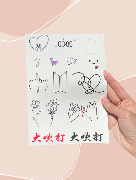 BTS Temporary Tattoo Sheets